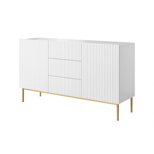 Komoda z szufladami Nicole 150 cm - biały mat / złote nóżki